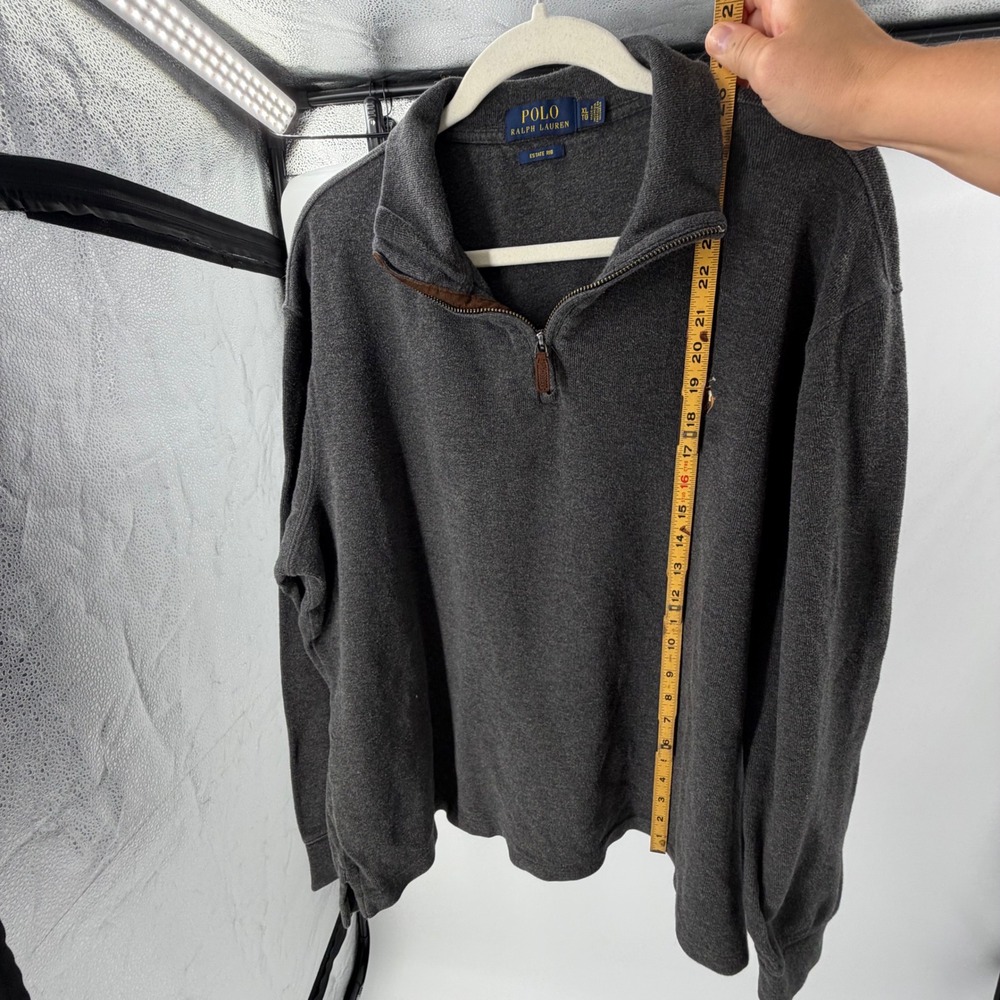 Polo Ralph Lauren Estate Rib Quarter Zip Pullover Charcoal Grey XL Mens Sweater - Picture 5 of 6